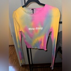 Miu Miu Tie Dye Top Skirt Crop Sz L Women’s Pink Yellow Blue Green Red Purple